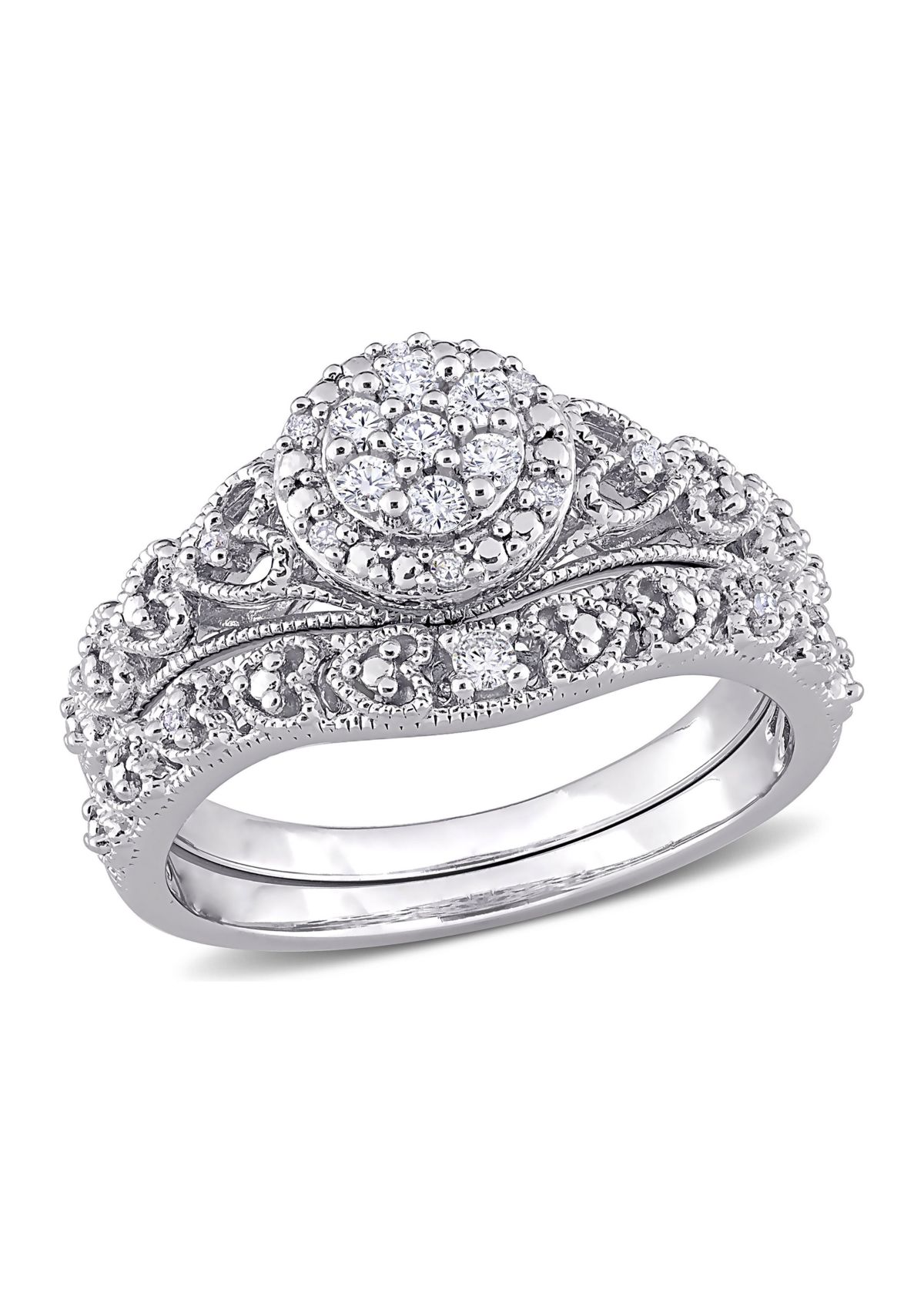 1/5 CT TW Diamond Vintage Bridal Set in Sterling Silver