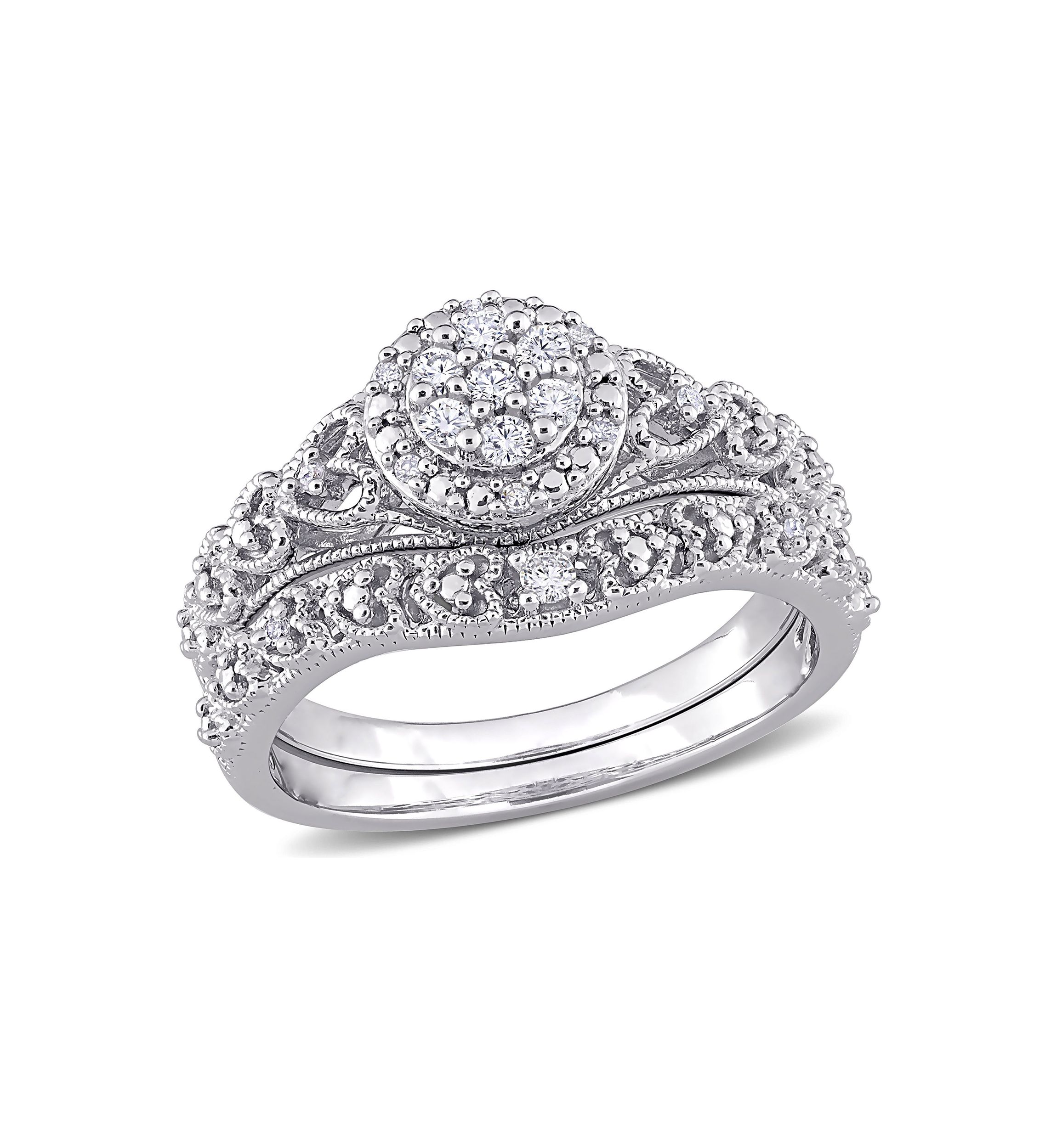 1/5 CT TW Diamond Vintage Bridal Set in Sterling Silver