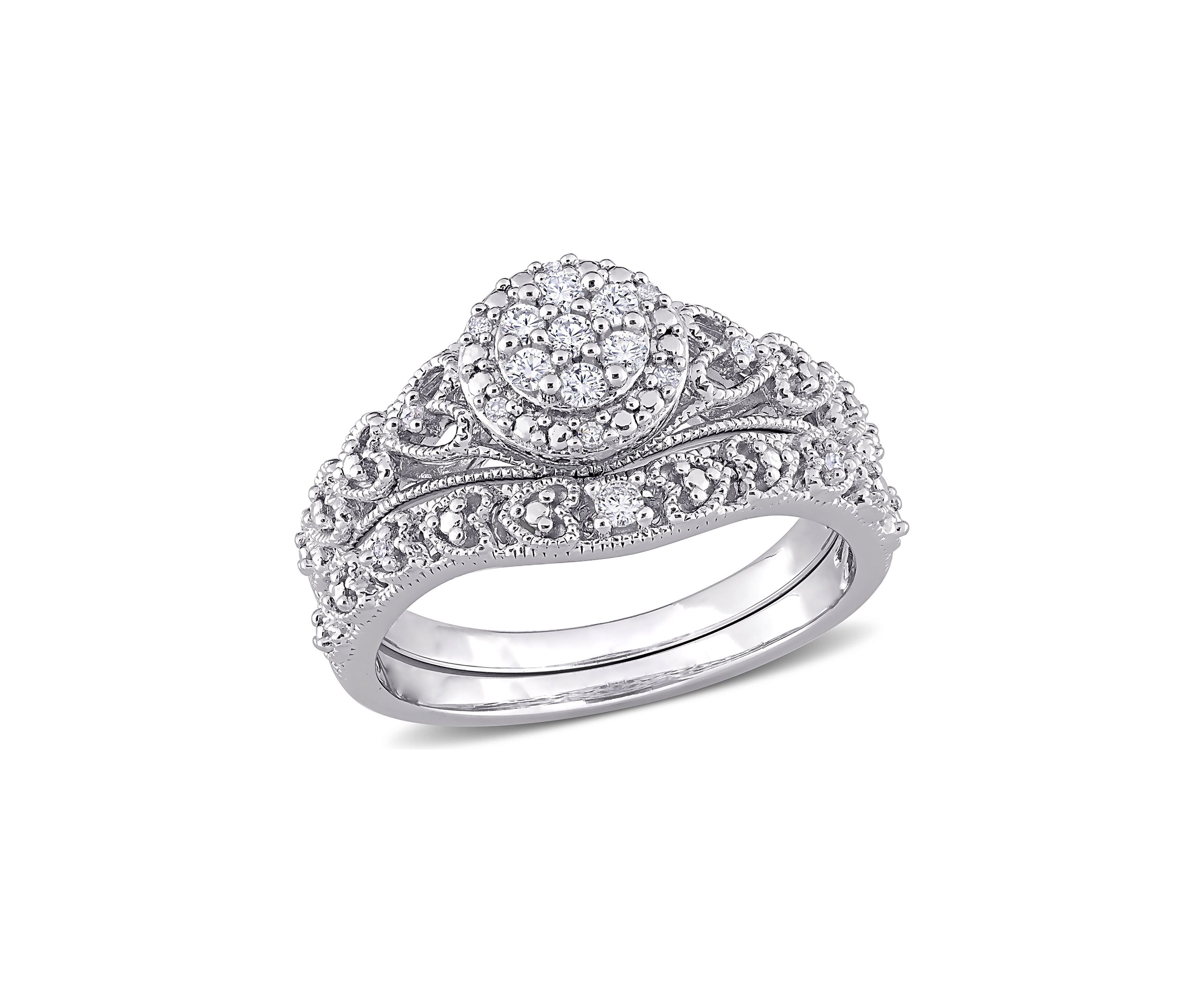 1/5 CT TW Diamond Vintage Bridal Set in Sterling Silver