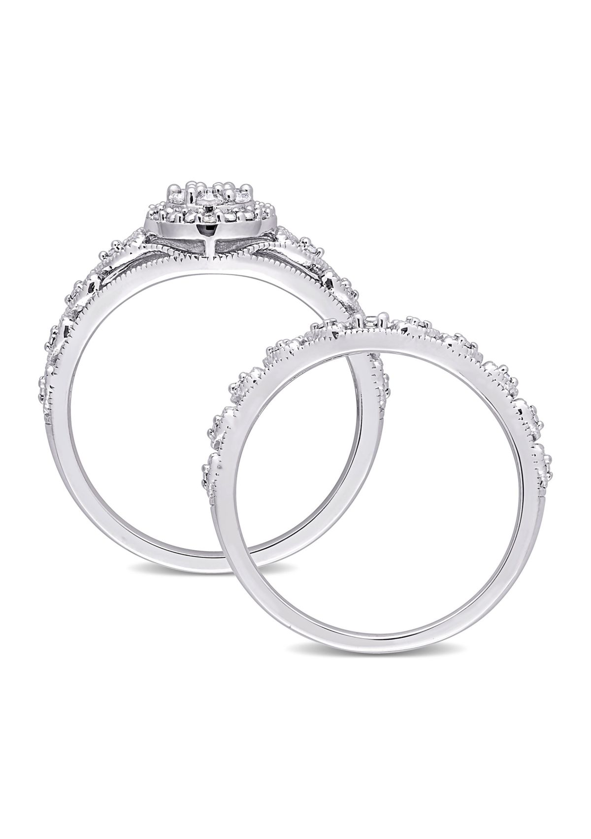 1/5 CT TW Diamond Vintage Bridal Set in Sterling Silver