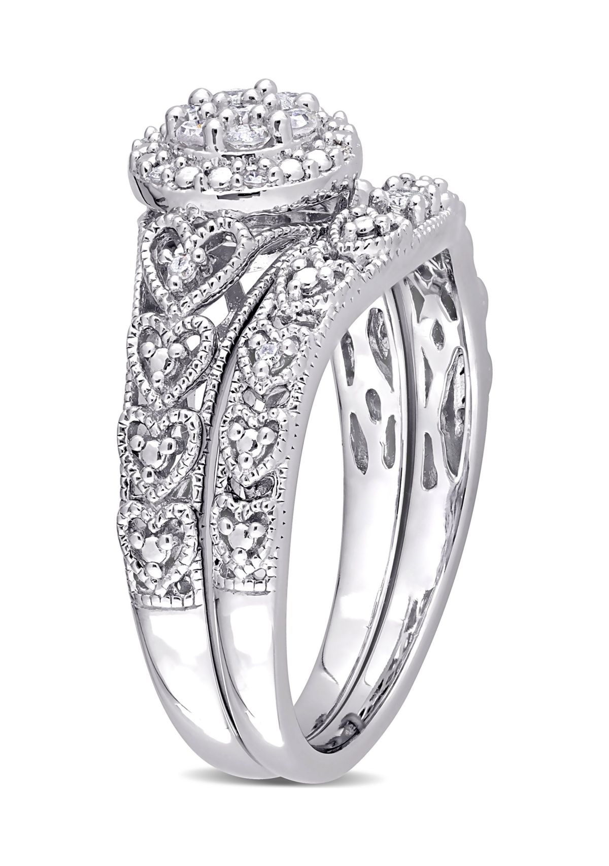 1/5 CT TW Diamond Vintage Bridal Set in Sterling Silver