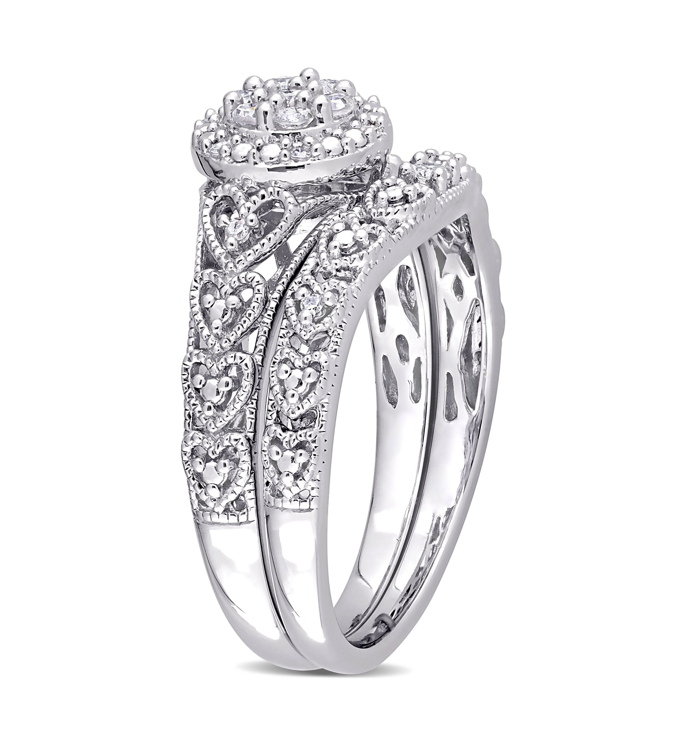 1/5 CT TW Diamond Vintage Bridal Set in Sterling Silver