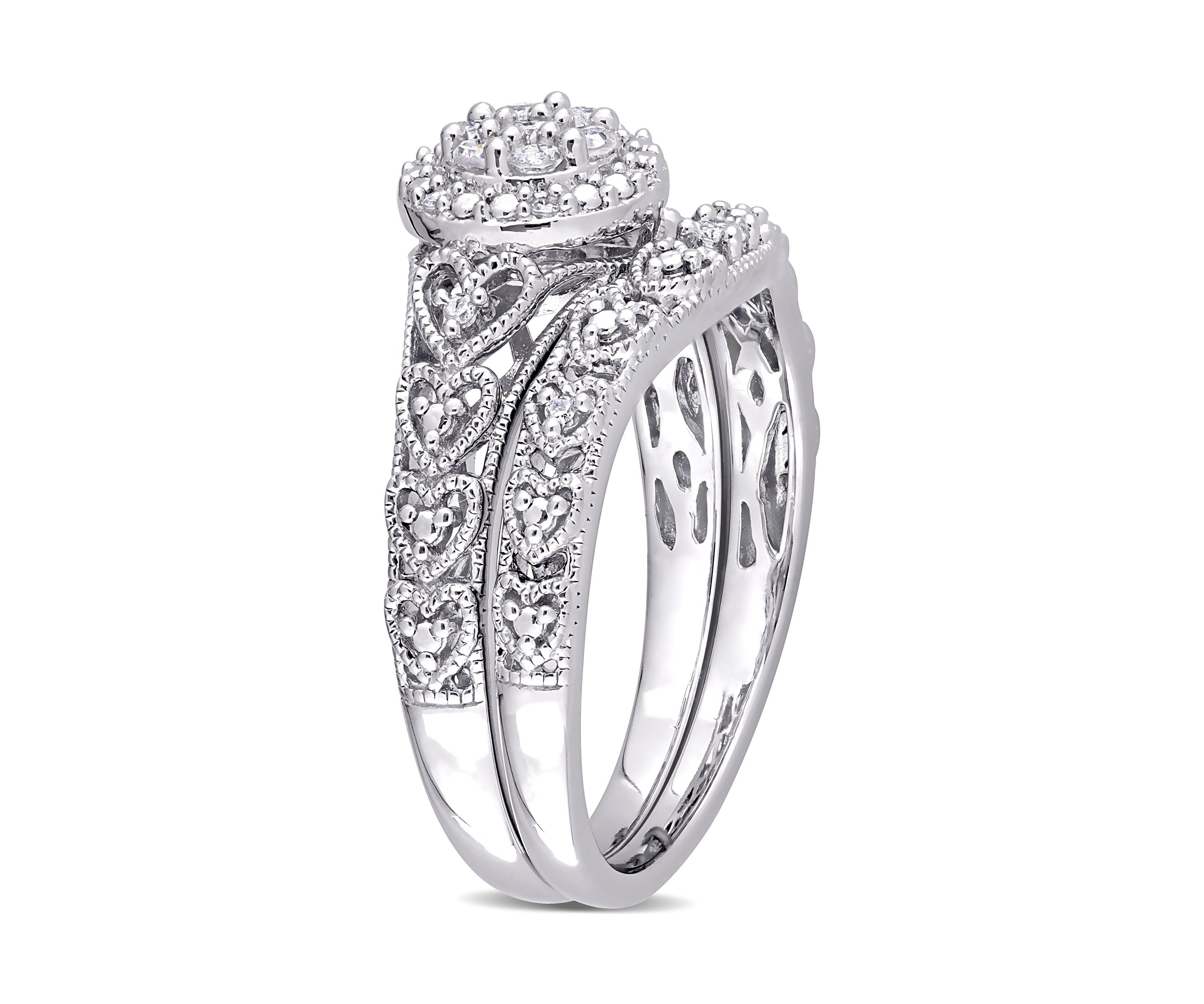 1/5 CT TW Diamond Vintage Bridal Set in Sterling Silver