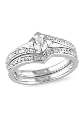 Belk & Co 1/10 Ct Tw Diamond Chevron Bridal Set In Sterling Silver