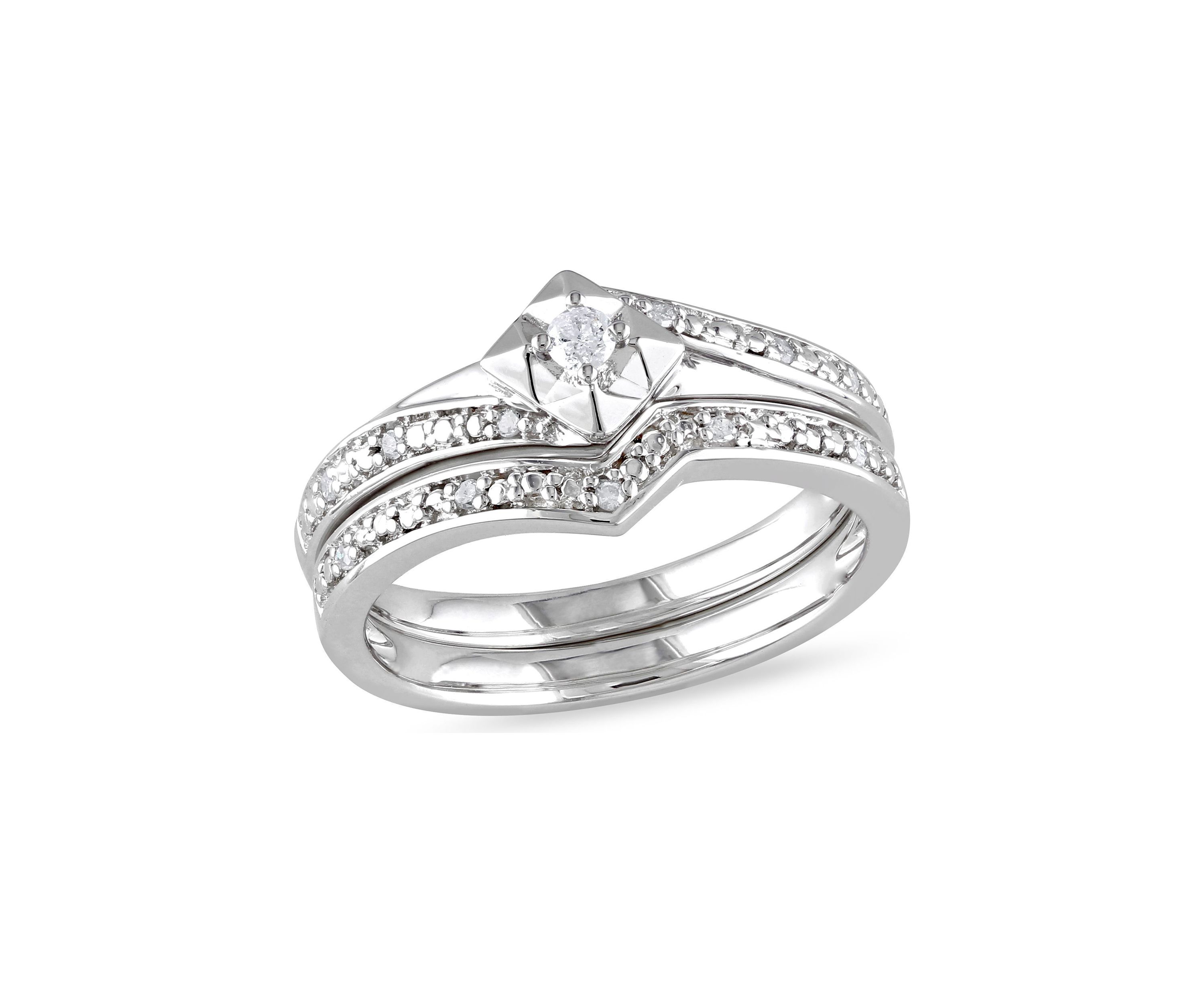 1/10 CT TW Diamond Chevron Bridal Set in Sterling Silver