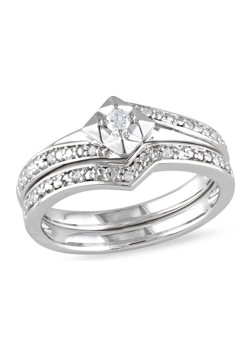 1/10 CT TW Diamond Chevron Bridal Set in Sterling Silver