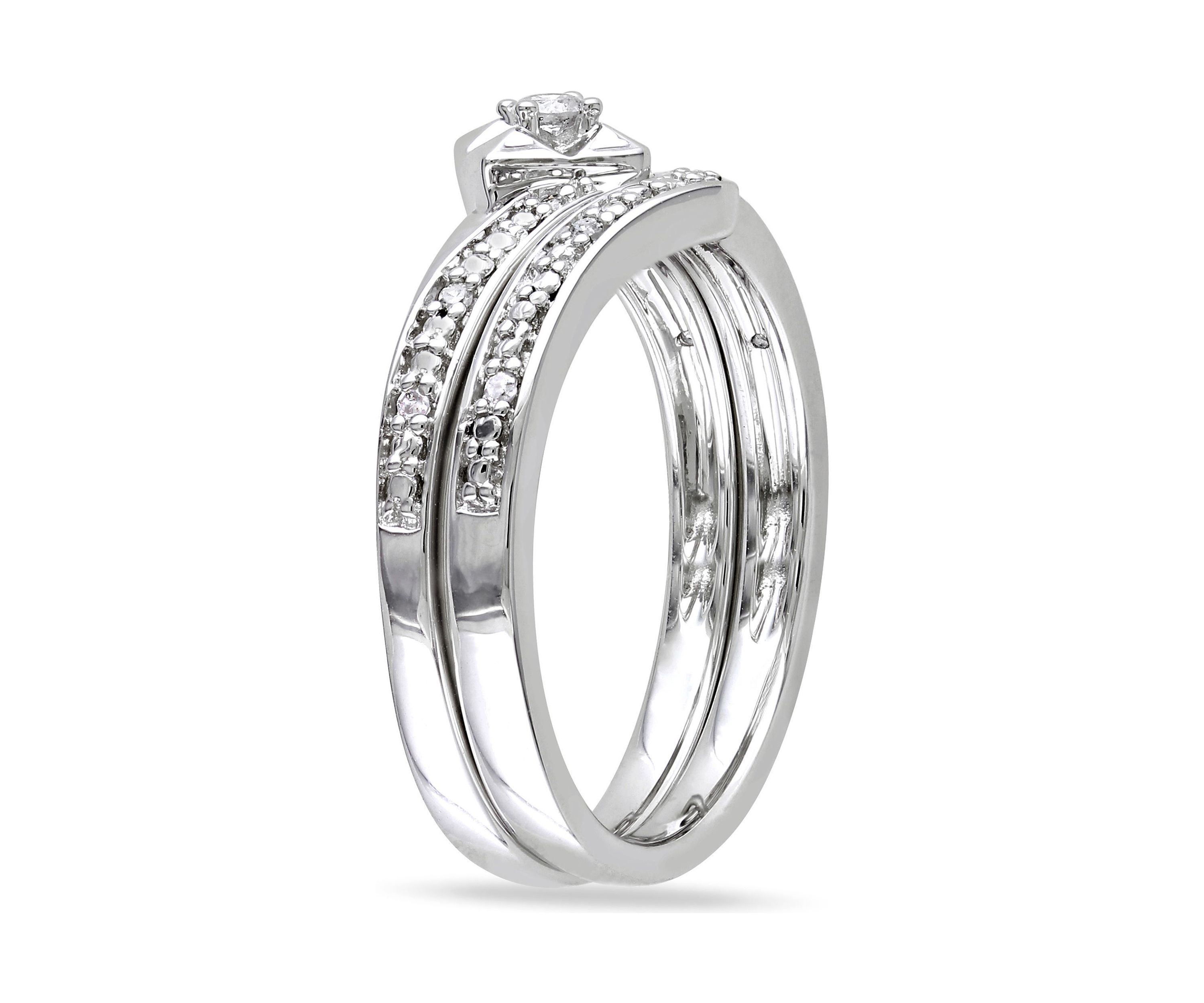 1/10 CT TW Diamond Chevron Bridal Set in Sterling Silver