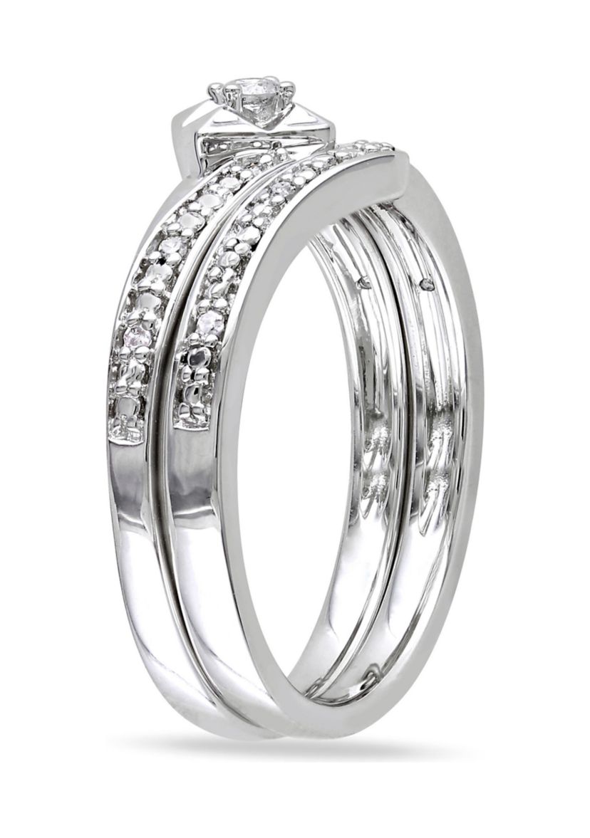 1/10 CT TW Diamond Chevron Bridal Set in Sterling Silver