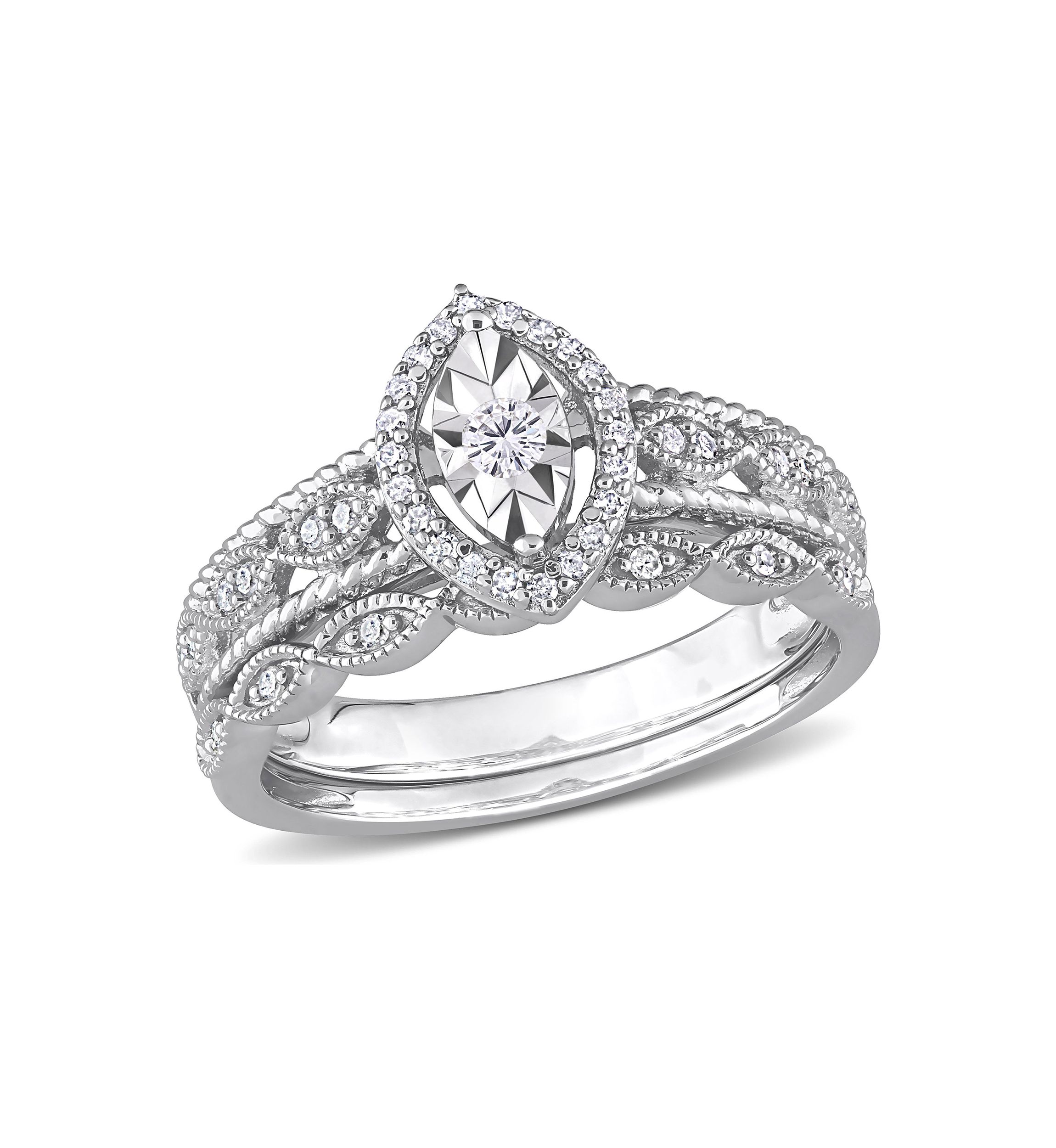 Belk & Co. 1/5 CT TW Diamond Oval Halo Bridal Ring Set in Sterling
