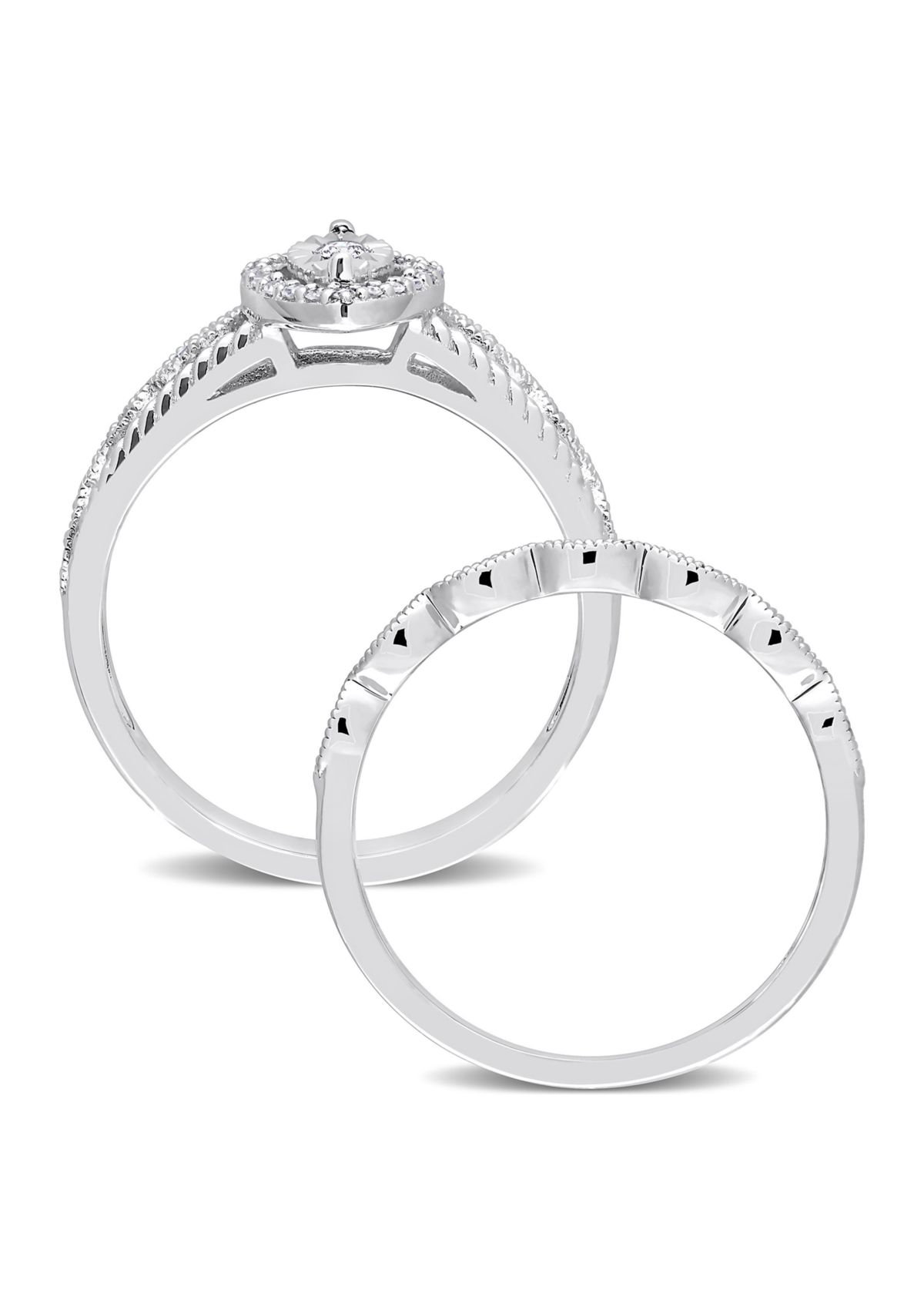 1/5 CT TW Diamond Oval Halo Bridal Ring Set in Sterling Silver