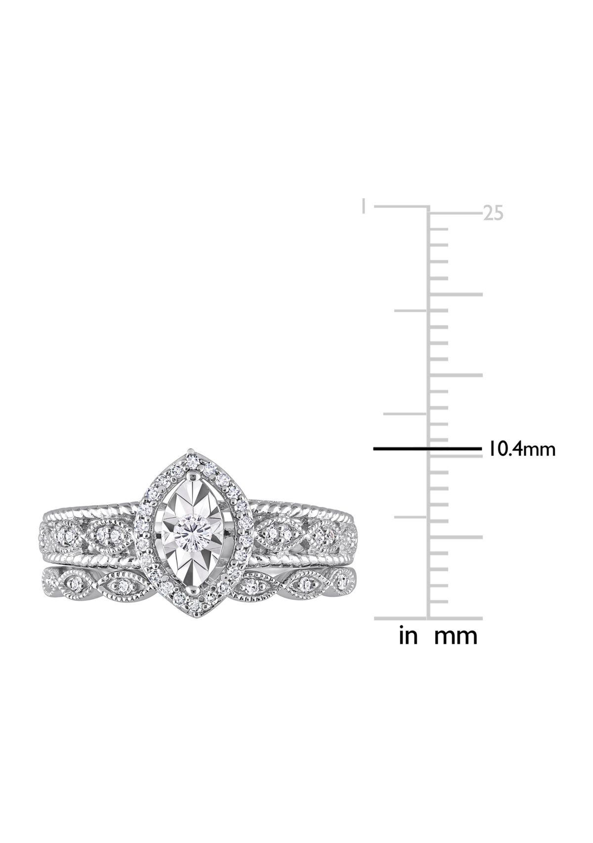 1/5 CT TW Diamond Oval Halo Bridal Ring Set in Sterling Silver