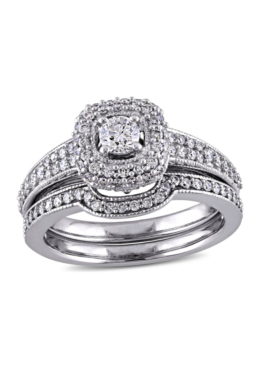 4/5 CT TW Diamond Halo Bridal Set in 14k White Gold