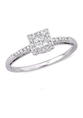 Belk & Co 1/5 ct. t.w. Princess Cut Quad and Round Diamond Halo Engagement Ring in 10k White Gold, 5.5