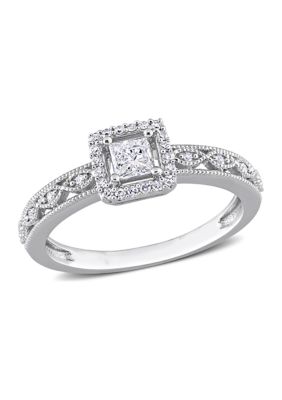 Belk & Co 3/8 CT TDW Diamond Square Halo Ring in 10k White Gold, 6.5
