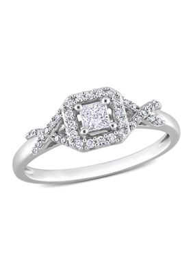 Belk & Co 1/3 CT TDW Diamond Square Crossover Ring in 10k White Gold, 5