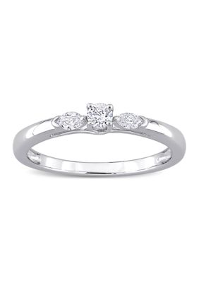 1/4 CT TDW Round and Marquise Diamond Engagement Ring 10k White Gold