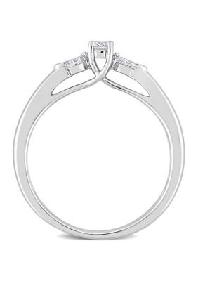 1/4 CT TDW Round and Marquise Diamond Engagement Ring 10k White Gold