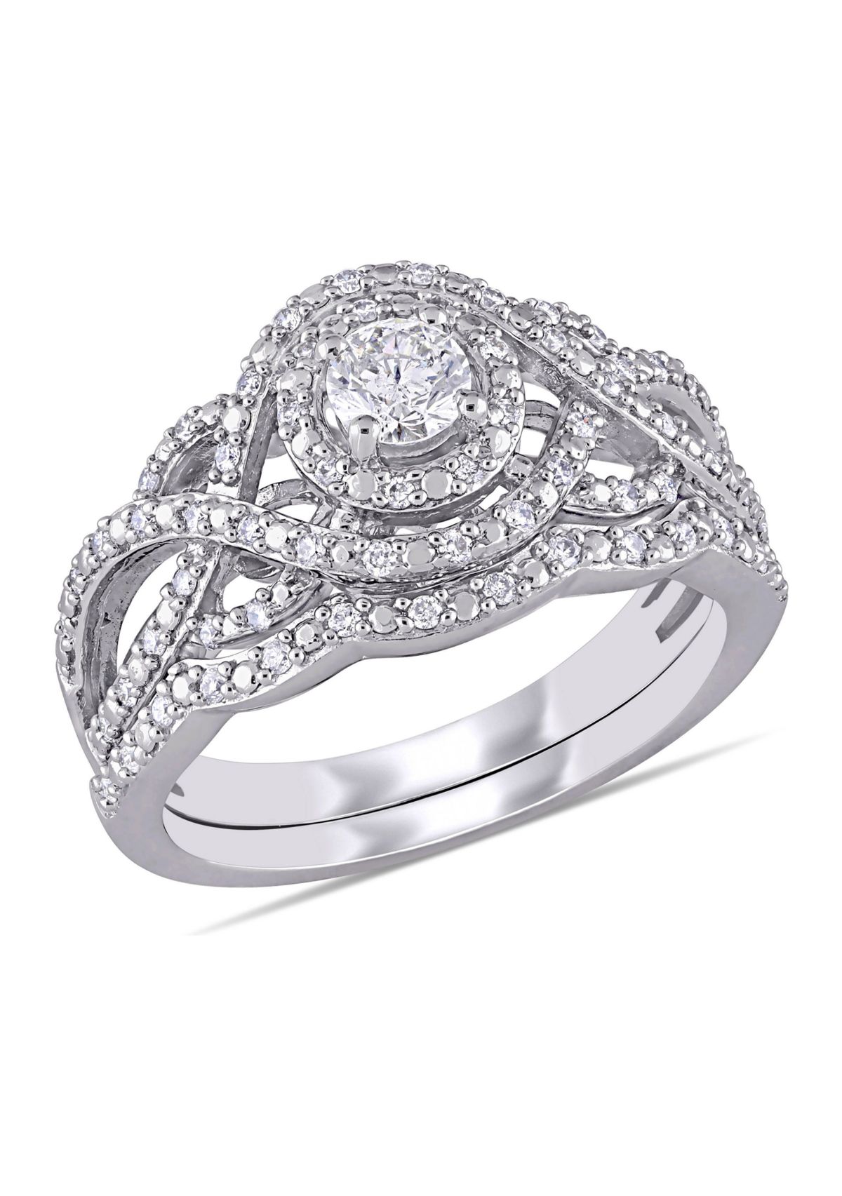 1/2 CT TW Diamond Double Halo Twist Bridal Set in 14k White Gold