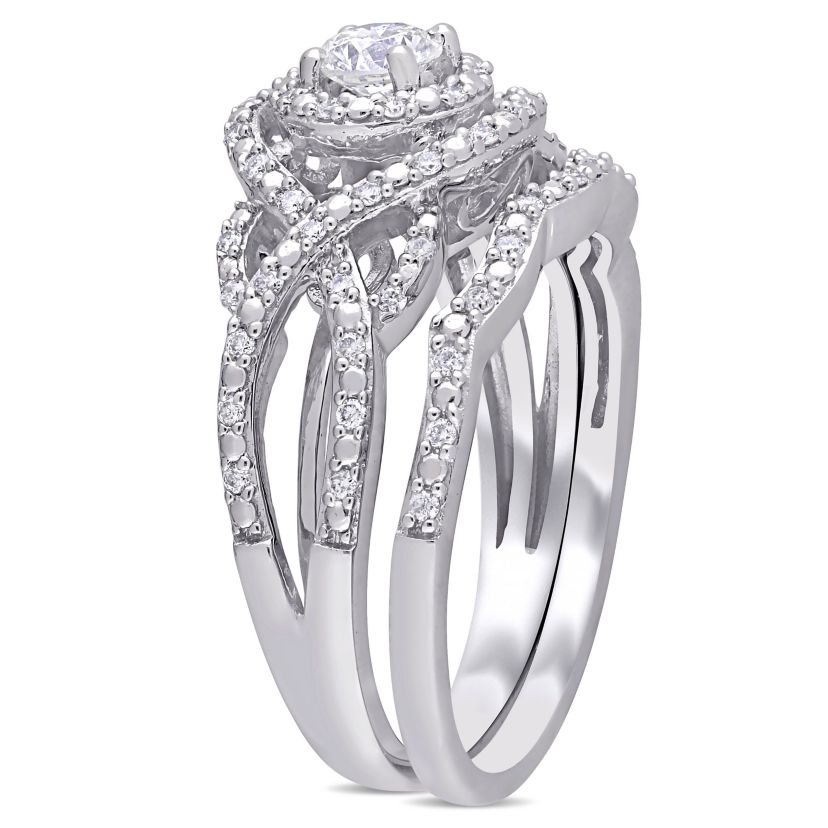1/2 CT TW Diamond Double Halo Twist Bridal Set in 14k White Gold