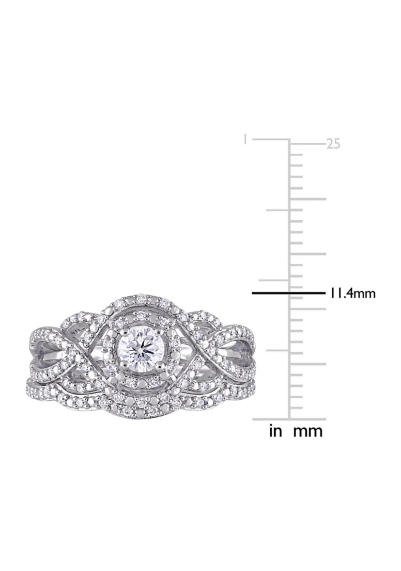 1/2 CT TW Diamond Double Halo Twist Bridal Set in 14k White Gold