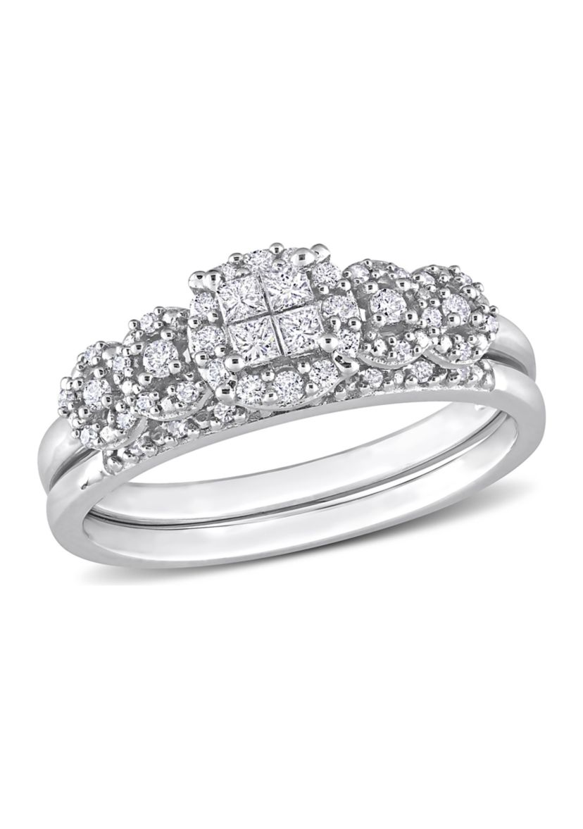 1/3 CT TDW Diamond Cluster Bridal Set in 10k White Gold