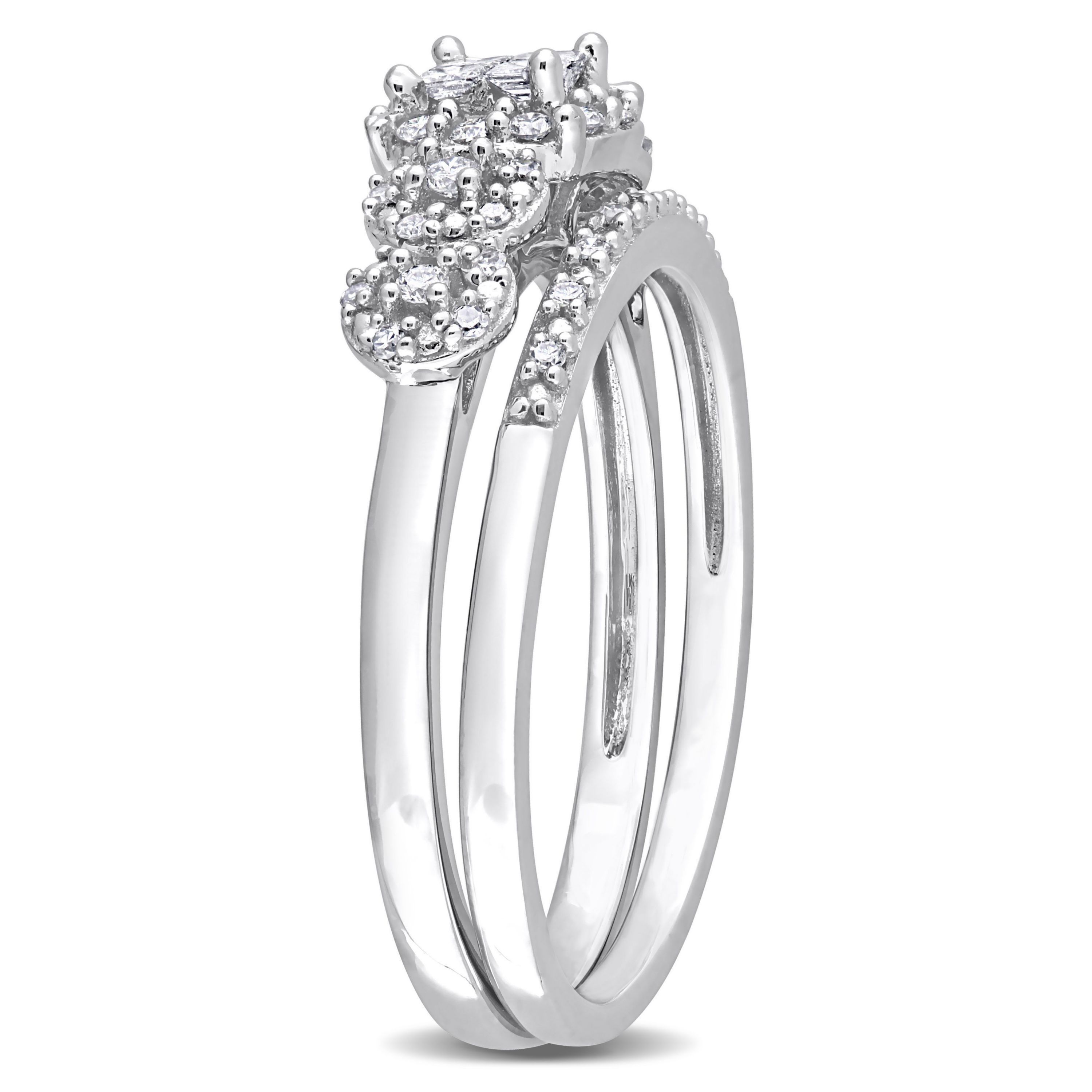 1/3 CT TDW Diamond Cluster Bridal Set in 10k White Gold