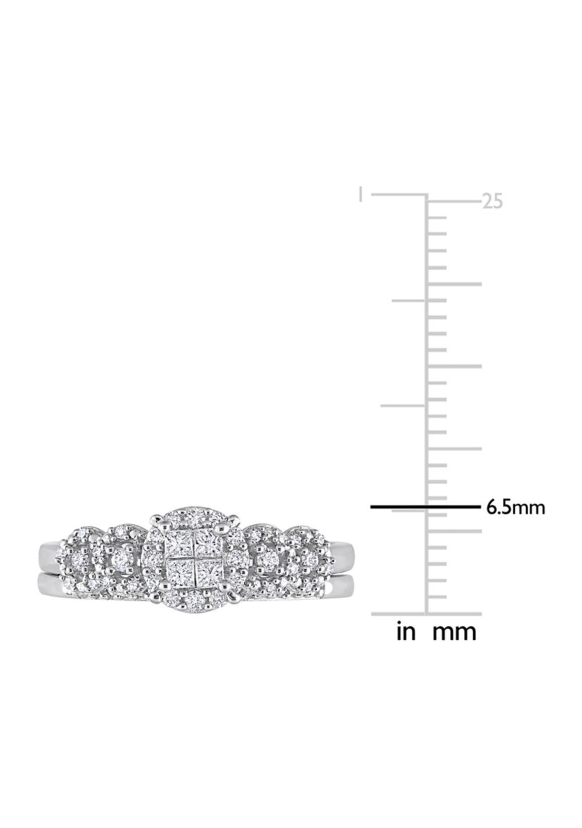 1/3 CT TDW Diamond Cluster Bridal Set in 10k White Gold