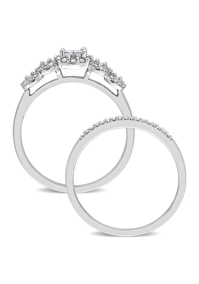 1/3 CT TDW Diamond Cluster Bridal Set in 10k White Gold
