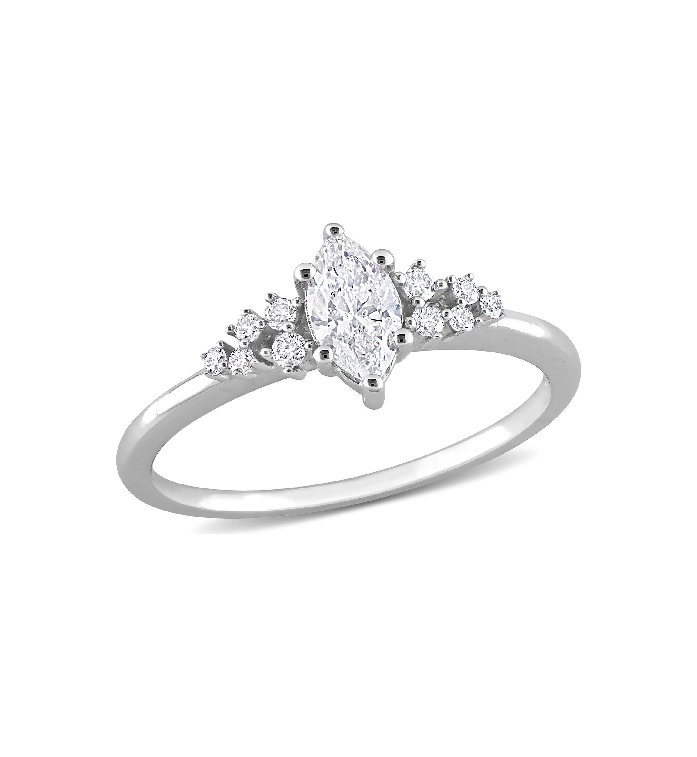 1/2 Ct TW Marquise and Round Diamond Engagement Ring in 14k White Gold