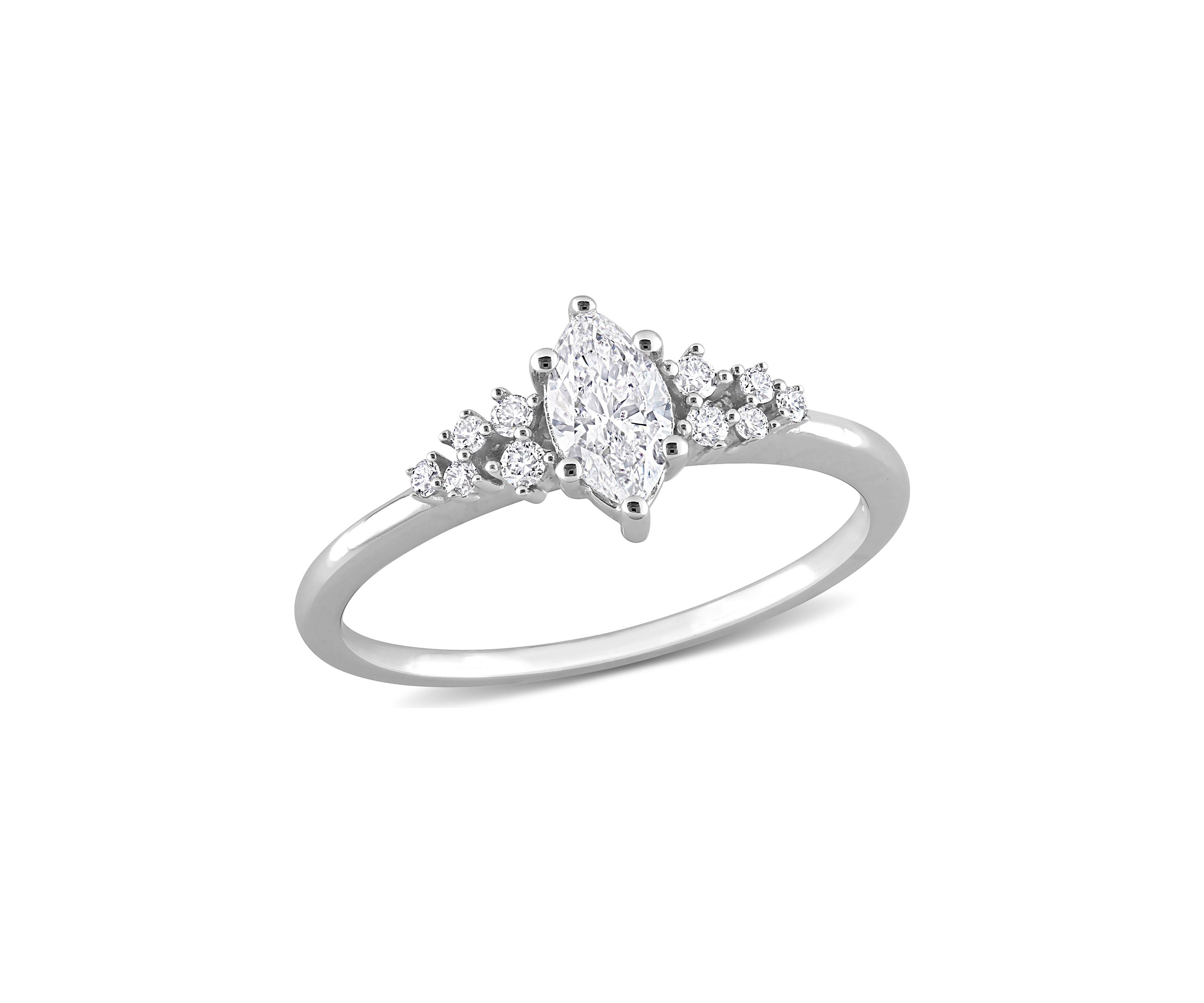 1/2 Ct TW Marquise and Round Diamond Engagement Ring in 14k White Gold