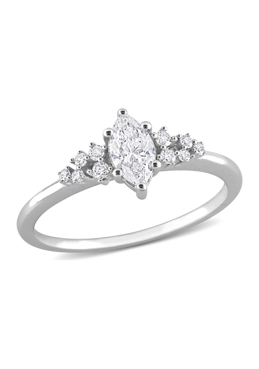 1/2 Ct TW Marquise and Round Diamond Engagement Ring in 14k White Gold