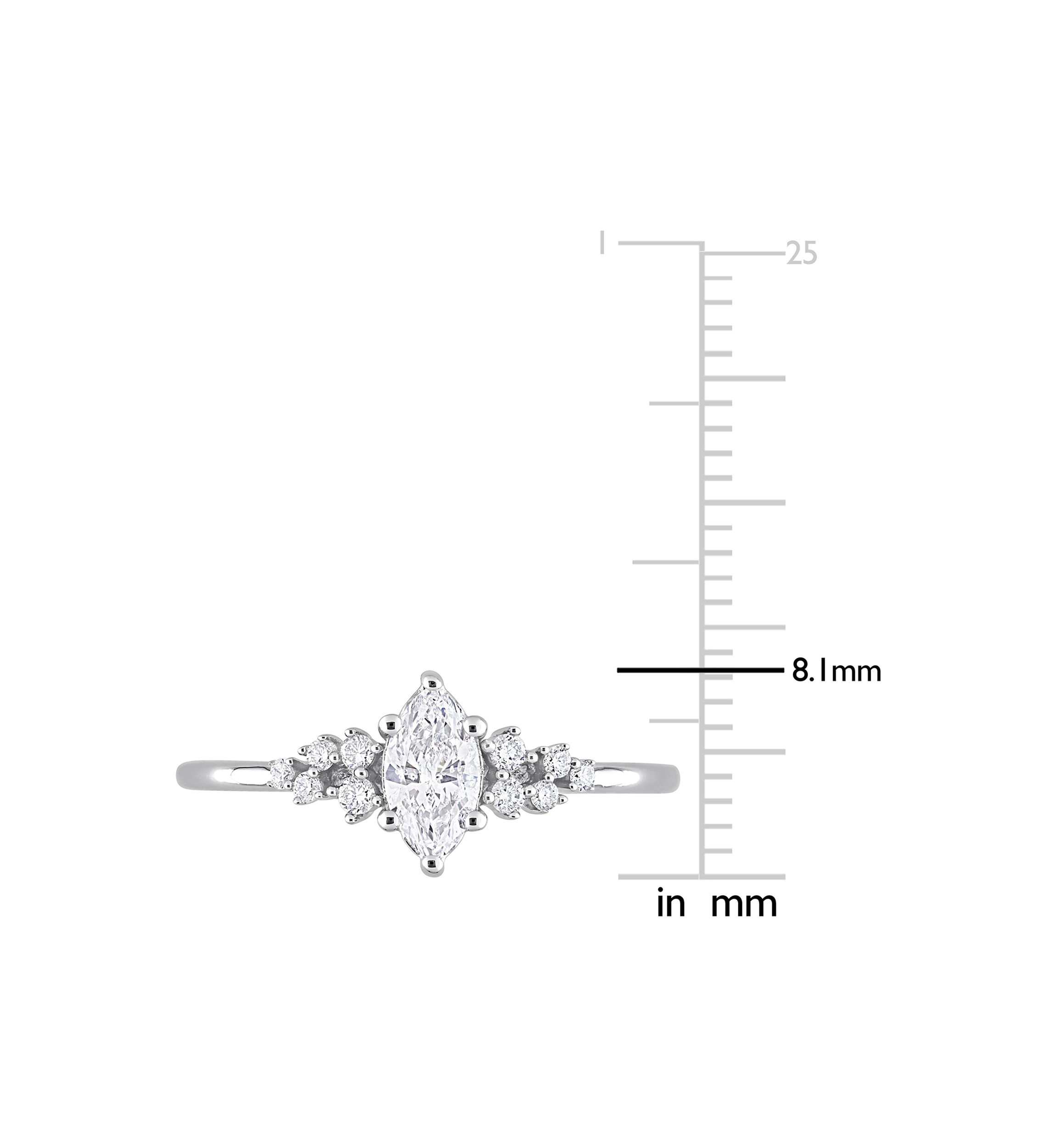 1/2 Ct TW Marquise and Round Diamond Engagement Ring in 14k White Gold