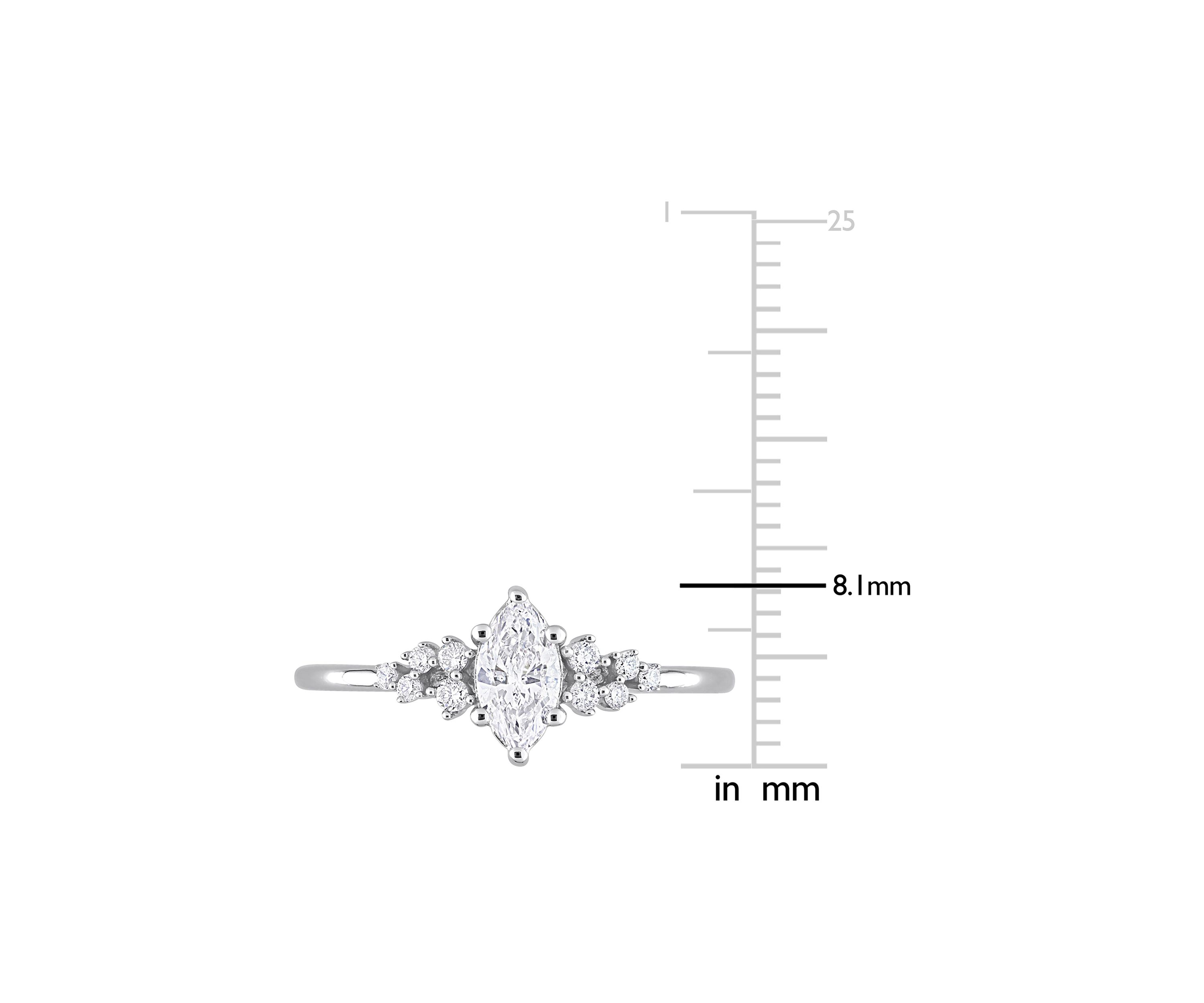 1/2 Ct TW Marquise and Round Diamond Engagement Ring in 14k White Gold