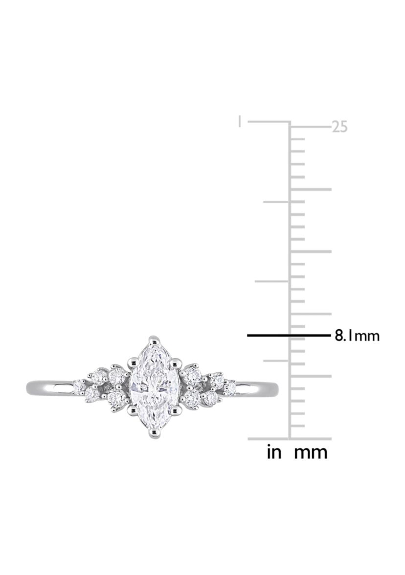 1/2 Ct TW Marquise and Round Diamond Engagement Ring in 14k White Gold