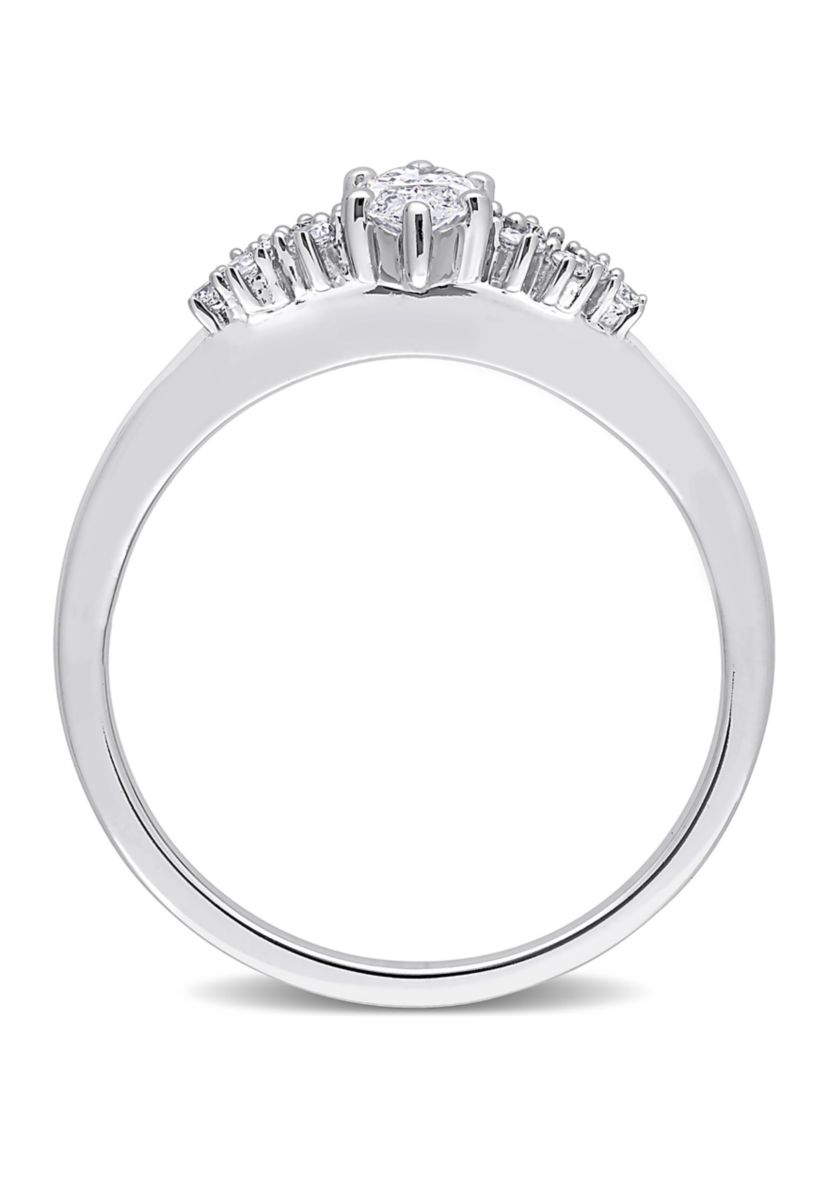 1/2 Ct TW Marquise and Round Diamond Engagement Ring in 14k White Gold