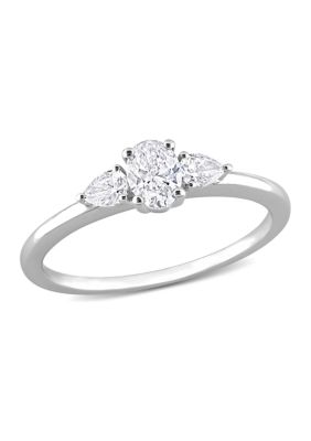 Belk & Co 1/2 Ct TW Oval and Pear Diamond 3-stone Engagement Ring in 14k White Gold, 10