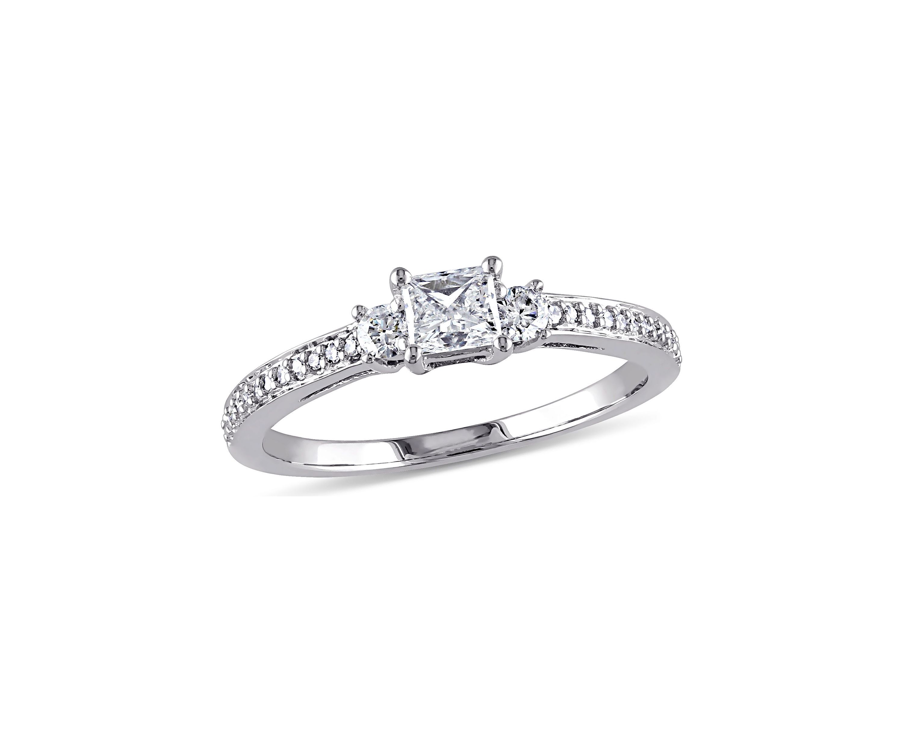 1/2 CT TW Princess Cut and Round Diamond 3-Stone Engagement  Ring in 10k White Gold