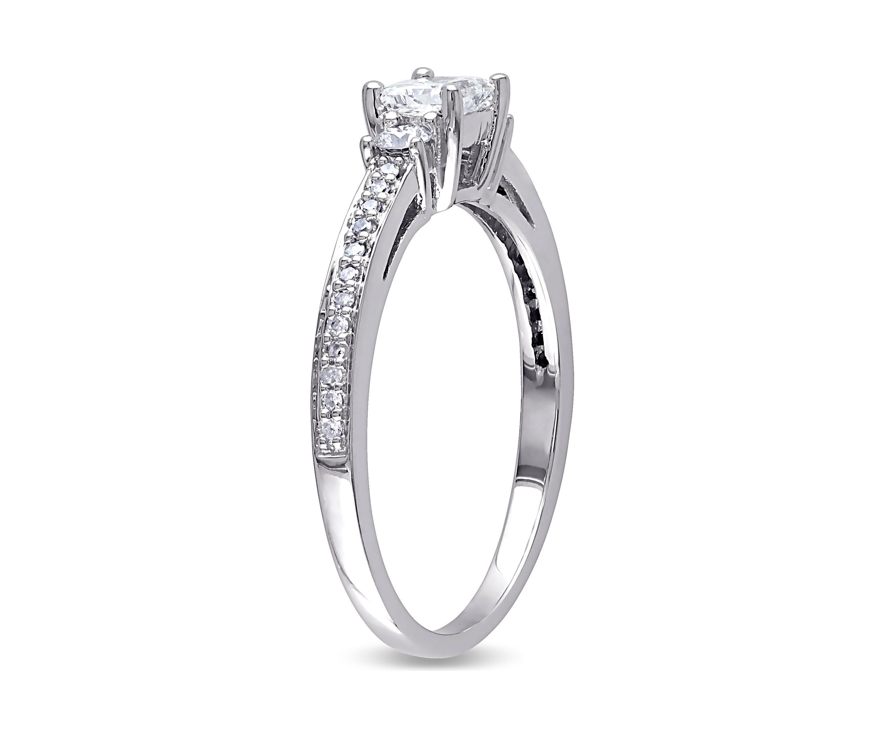 1/2 CT TW Princess Cut and Round Diamond 3-Stone Engagement  Ring in 10k White Gold