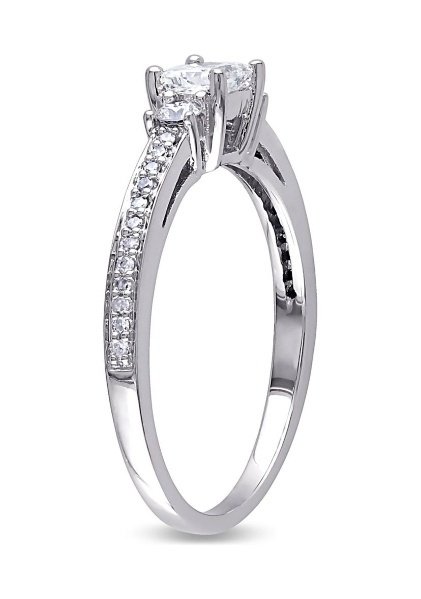 1/2 CT TW Princess Cut and Round Diamond 3-Stone Engagement  Ring in 10k White Gold