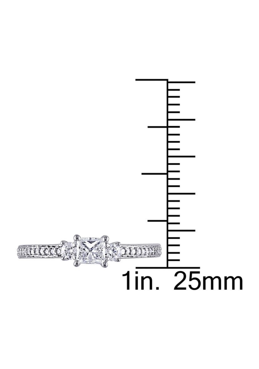 1/2 CT TW Princess Cut and Round Diamond 3-Stone Engagement  Ring in 10k White Gold