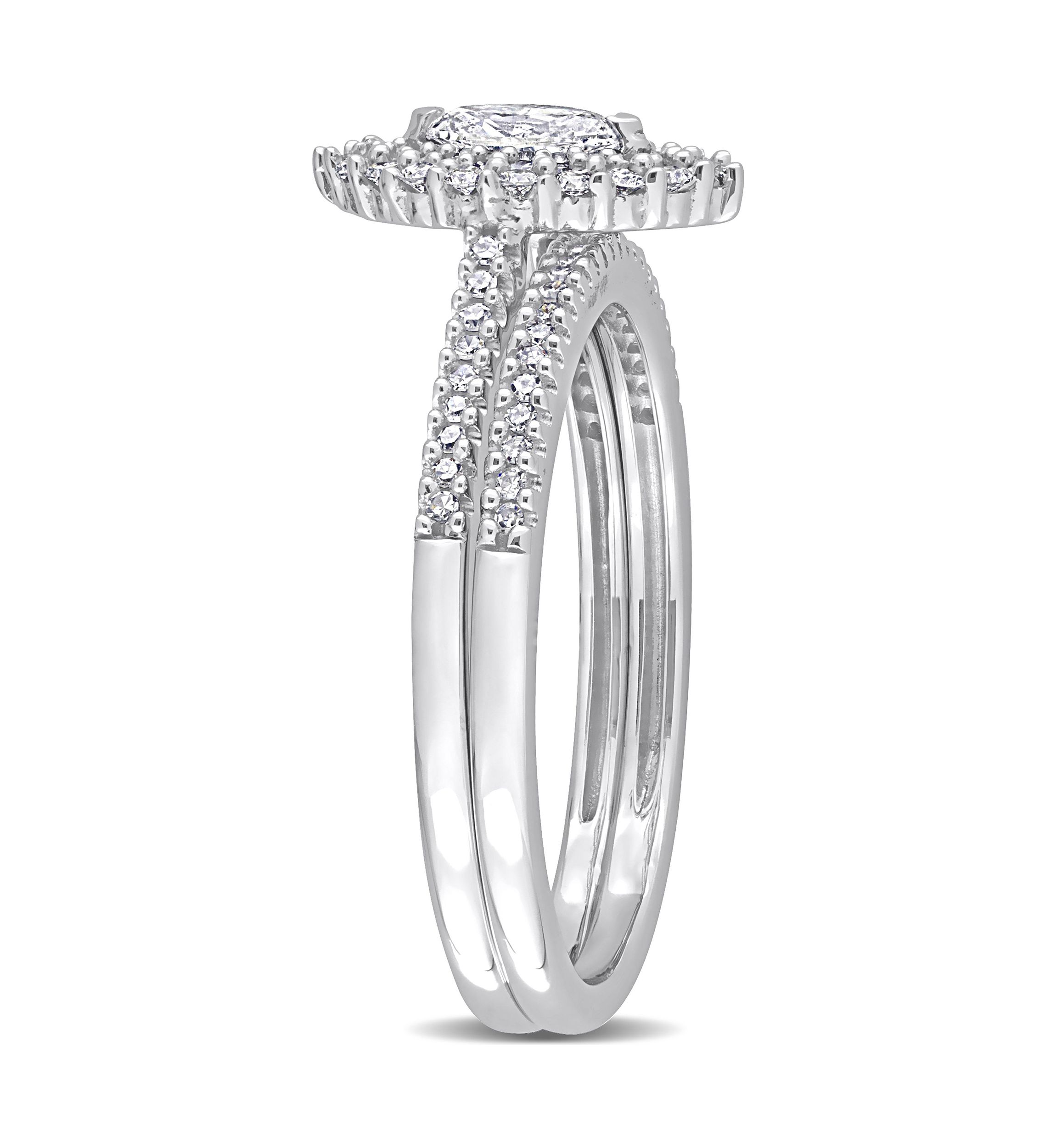 1/2 CT TW Marquise & Round Diamond Double Halo Cluster Bridal Set in 14k White Gold