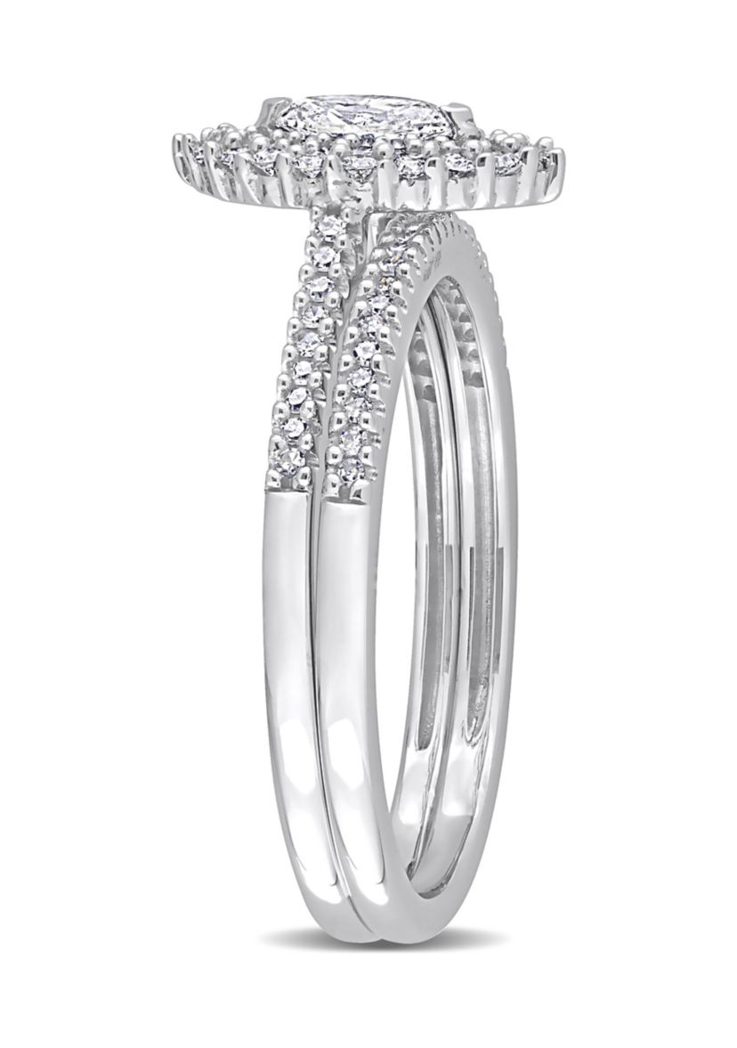 1/2 CT TW Marquise & Round Diamond Double Halo Cluster Bridal Set in 14k White Gold