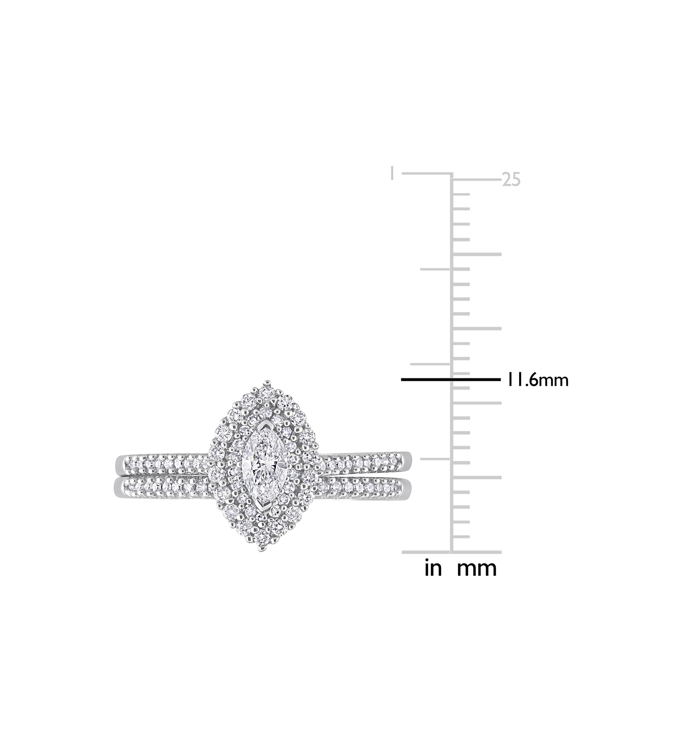1/2 CT TW Marquise & Round Diamond Double Halo Cluster Bridal Set in 14k White Gold