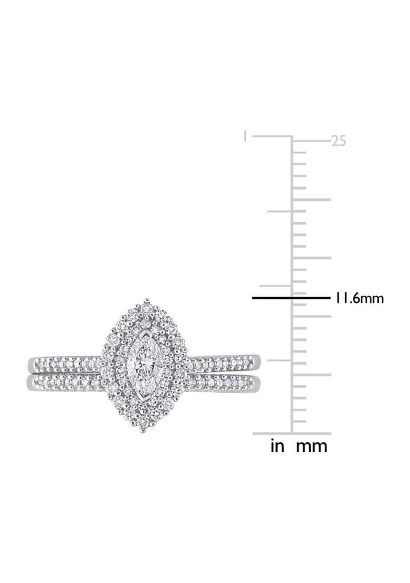 1/2 CT TW Marquise & Round Diamond Double Halo Cluster Bridal Set in 14k White Gold