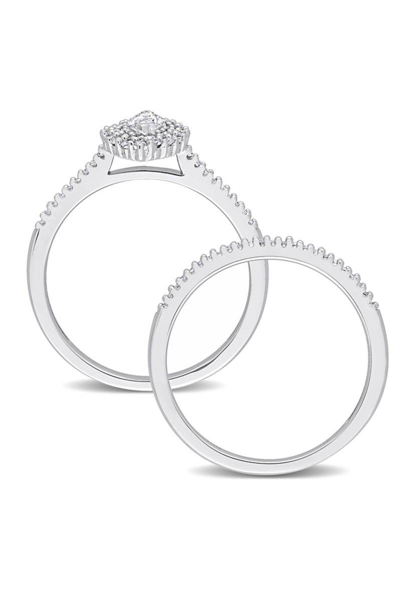 1/2 CT TW Marquise & Round Diamond Double Halo Cluster Bridal Set in 14k White Gold