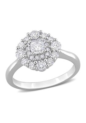 1 CT TW Cushion and Round-Cut Diamond Cluster Ring 14k White Gold