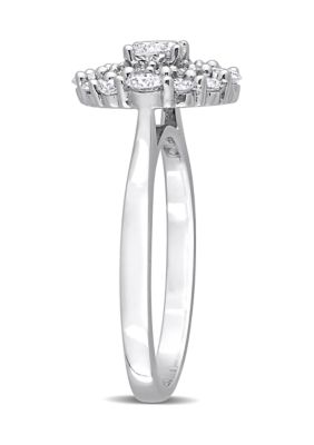 1 CT TW Cushion and Round-Cut Diamond Cluster Ring 14k White Gold