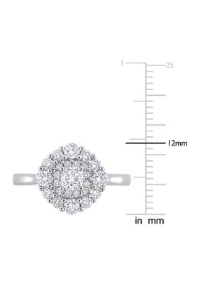 1 CT TW Cushion and Round-Cut Diamond Cluster Ring 14k White Gold