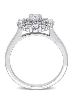 1 CT TW Cushion and Round-Cut Diamond Cluster Ring 14k White Gold