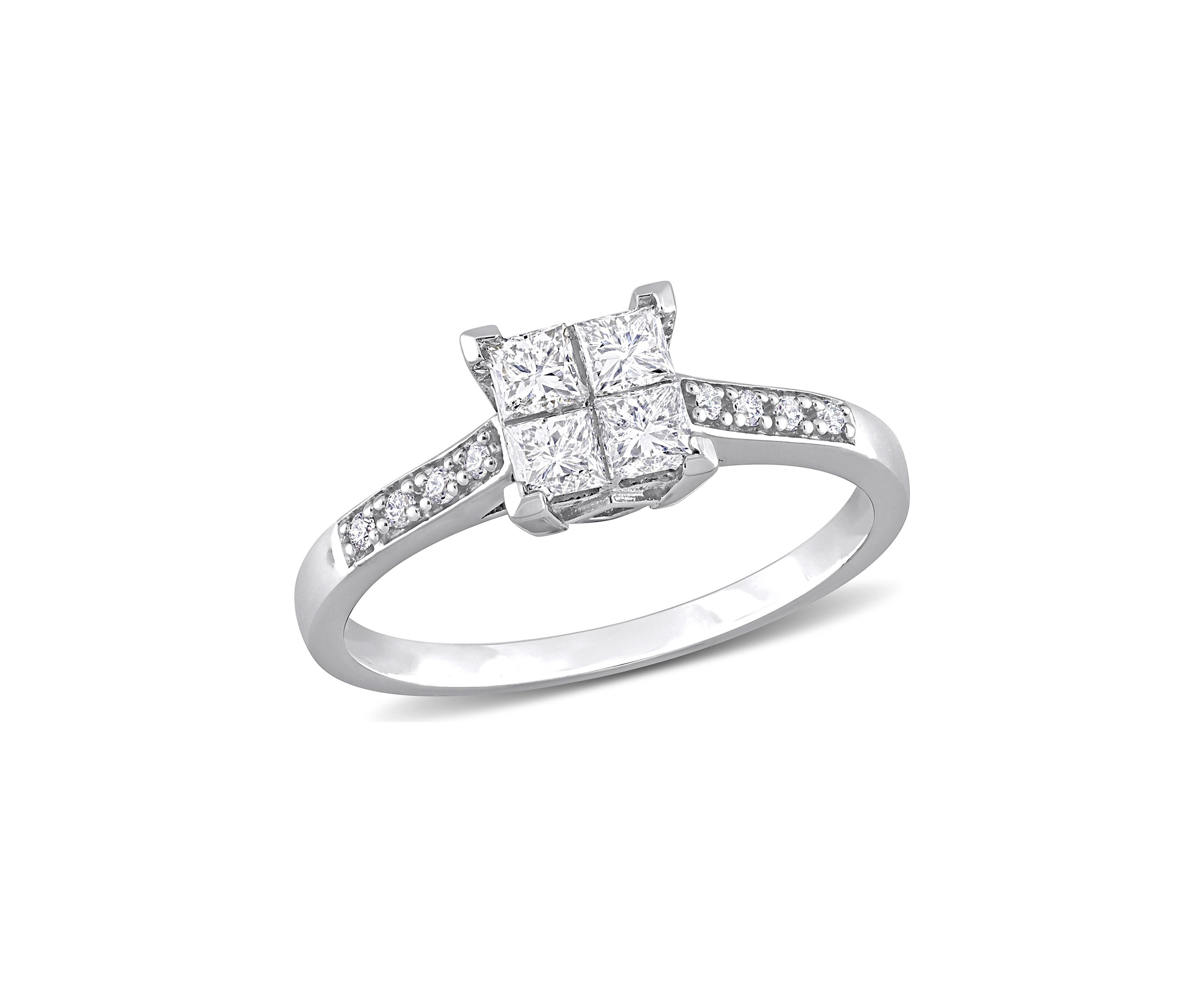 5/8 CT TW Princess and Round-Cut Diamond Cluster Engagement Ring in 10k White Gold